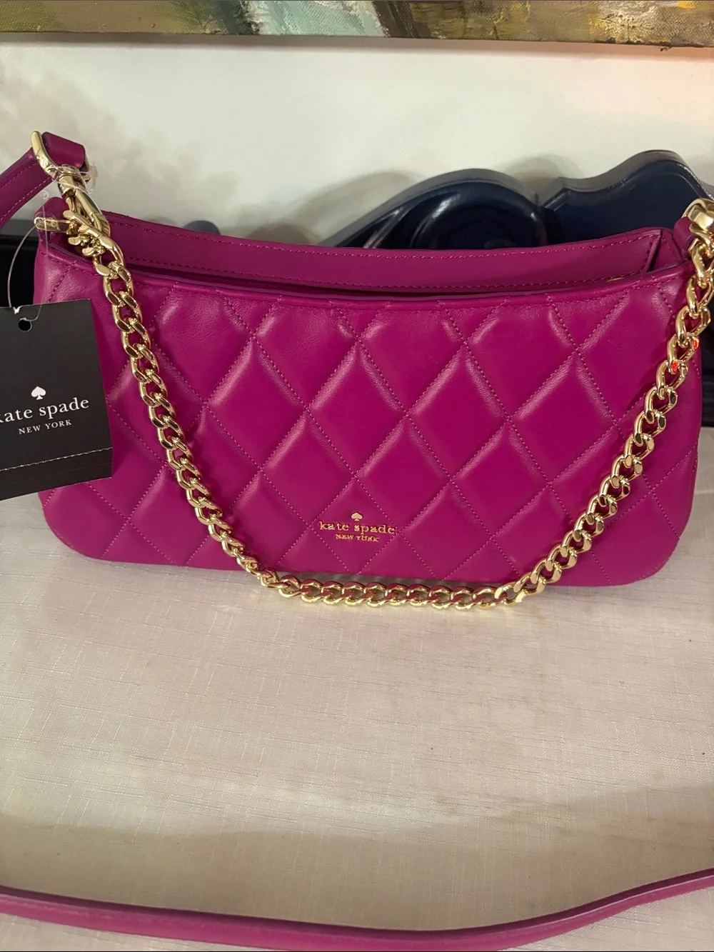 kate spade Carey convertible Quilted Crossbody Bag w/ Gold Chain NWT Baja Rose